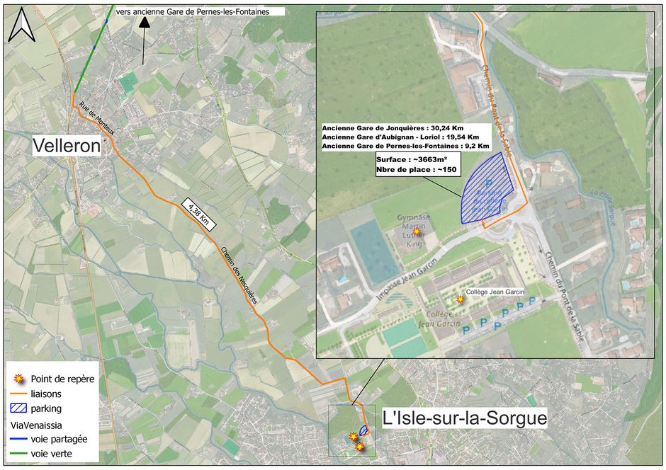Carte indiquant comment rejoindre la Via Venaissia depuis l'Isle-sur-la-Sorgue - Agrandir l'image, .JPG 2 Mo (fenêtre modale)