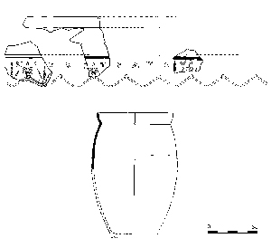 Dessin de détail de la signature du potier NIKO∑TPTOY sur un gobelet découvert sur le site de la RHI Saint-Florent à Orange.