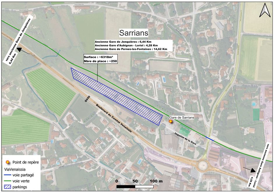 Carte indiquant comment rejoindre la Via Venaissia depuis Sarrians - Agrandir l'image, .JPG 2 Mo (fenêtre modale)