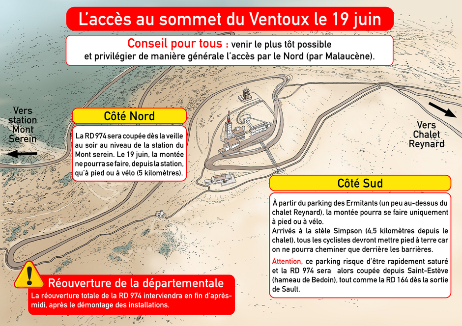 Carte de la circulation au mont Ventoux le 19 juin 2024 - Agrandir l'image (fenêtre modale)