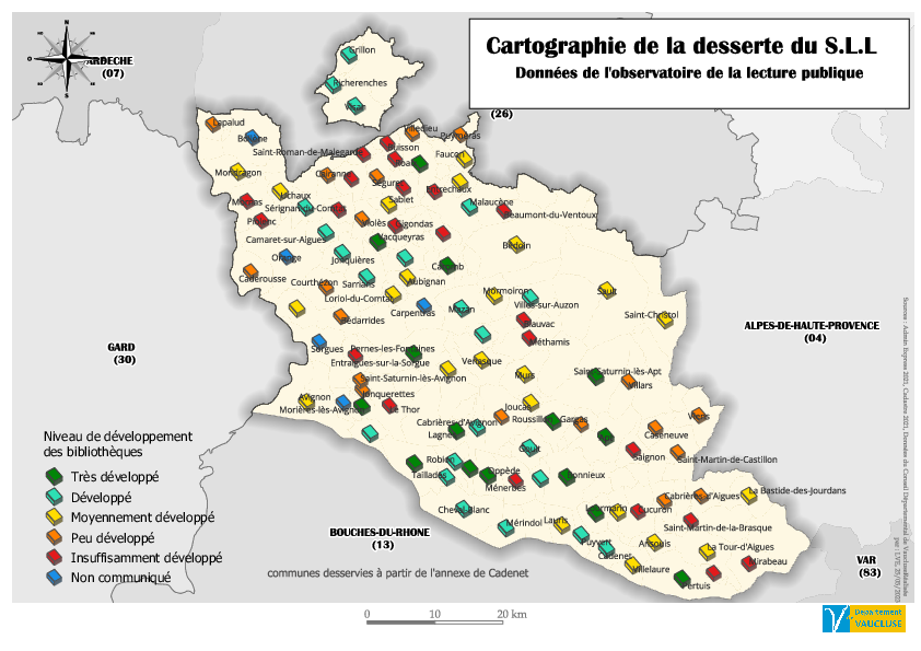 Cartographie de la desserte du Service Livre et Lecture du Département de Vaucluse - Agrandir l'image, .PDF 3 Mo (fenêtre modale)