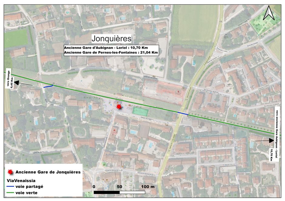 Carte indiquant comment rejoindre la Via Venaissia depuis Jonquières - Agrandir l'image, .JPG 2 Mo (fenêtre modale)