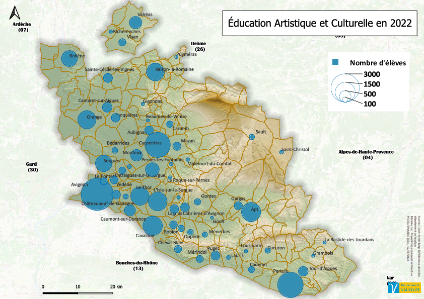 Carte "L’Éducation artistique et culturelle en 2022 dans le Vaucluse" - Agrandir l'image, .PDF 8 Mo (fenêtre modale)
