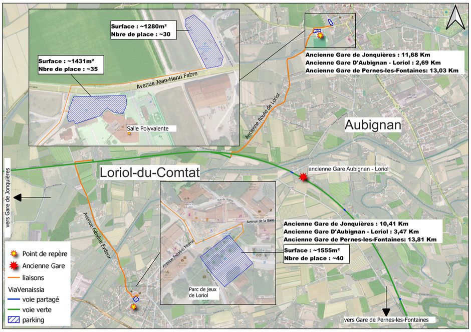 Carte indiquant comment rejoindre la Via Venaissia depuis Aubignan-Loriol - Agrandir l'image, .JPG 2 Mo (fenêtre modale)