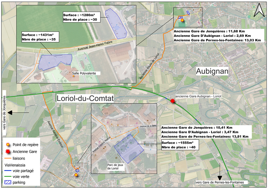 Carte indiquant comment rejoindre la Via Venaissia depuis Aubignan-Loriol - Agrandir l'image (fenêtre modale)